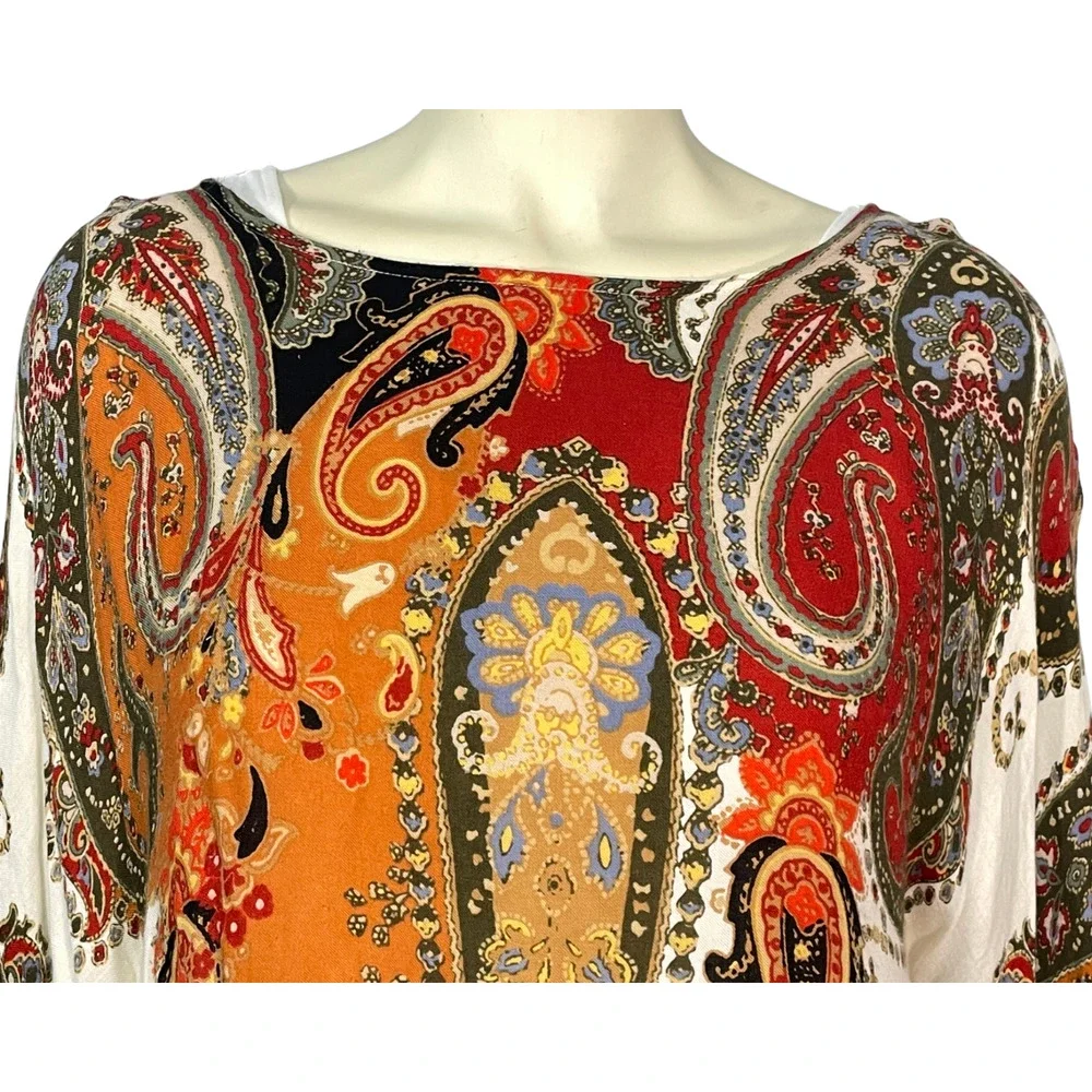 Chico's Sz XS/S Poncho Short Sleeve Boho Paisley Scarf Print Lightweight Rayon